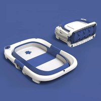 Cadita bebelusi ultrapliabila Little Mom Blue, cu pernuta moale plutitoare, termometru incorporat, display digital, cu dop pentru evacuarea apei, suport cap de dus, antiderapant, material Non-Toxic - 4