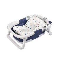 Cadita bebelusi ultrapliabila Little Mom Blue, cu pernuta moale plutitoare, termometru incorporat, display digital, cu dop pentru evacuarea apei, suport cap de dus, antiderapant, material Non-Toxic - 6