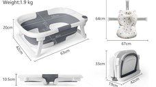 Cadita bebelusi ultrapliabila Little Mom grey, cu pernuta moale plutitoare, termometru cu display digital incorporat, dop pentru evacuarea apei, suport cap de dus, antiderapant, material non-toxic