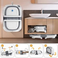 Cadita bebelusi ultrapliabila Little Mom grey, cu pernuta moale plutitoare, termometru cu display digital incorporat, dop pentru evacuarea apei, suport cap de dus, antiderapant, material non-toxic - 3