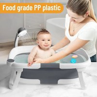 Cadita bebelusi ultrapliabila Little Mom grey, cu pernuta moale plutitoare, termometru cu display digital incorporat, dop pentru evacuarea apei, suport cap de dus, antiderapant, material non-toxic - 4