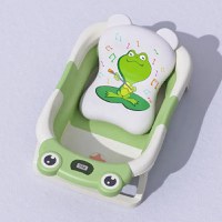 Cadita bebelusi ultrapliabila Little Mom Grey Frog, cu pernuta moale detasabila, termometru display digital,suport cap de dus, dop pentru evacuarea apei, material Non-Toxic, 0-36 Luni - 1