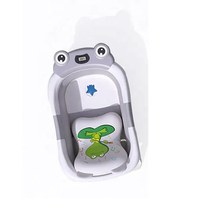 Cadita bebelusi ultrapliabila Little Mom Grey Frog, cu pernuta moale detasabila, termometru display digital,suport cap de dus, dop pentru evacuarea apei, material Non-Toxic, 0-36 Luni - 7