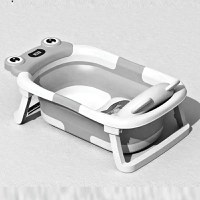 Cadita bebelusi ultrapliabila Little Mom Grey Frog, cu pernuta moale detasabila, termometru display digital,suport cap de dus, dop pentru evacuarea apei, material Non-Toxic, 0-36 Luni - 3