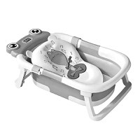 Cadita bebelusi ultrapliabila Little Mom Grey Frog, cu pernuta moale detasabila, termometru display digital,suport cap de dus, dop pentru evacuarea apei, material Non-Toxic, 0-36 Luni - 4