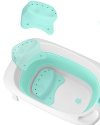 Cadita Little Mom Bimbi Green cu scaunel inclus, pliabila, margini rotunjite, dop evacuare apa, fara bpa, picoare antiderapante, dimeniune 88x56x43 cm - 1