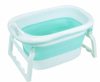 Cadita Little Mom Bimbi Green cu scaunel inclus, pliabila, margini rotunjite, dop evacuare apa, fara bpa, picoare antiderapante, dimeniune 88x56x43 cm - 2