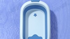 Cadita Little Mom King Blue pentru copii pliabila, cu dop pentru evacuare apa, baza antialunecare, structura piramidala, dimensiune 84 x 22 x 50 cm