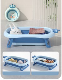 Cadita Little Mom King Blue pentru copii pliabila, cu dop pentru evacuare apa, baza antialunecare, structura piramidala, dimensiune 84 x 22 x 50 cm - 2