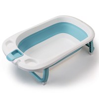Cadita Little Mom Lemon Bathtub Blue pliabila, cu margini rotunjite, dop evacuare, senzor temperatura - 1