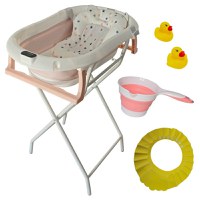 Cadita pliabila pentru bebelusi KidsCare Roz cu suport metalic, termometru, perna reductor, jucarii, protectie cap, cana pliabila - 5