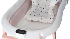 Cadita pliabila pentru bebelusi KidsCare Roz cu suport metalic, termometru, perna reductor, jucarii, protectie cap, cana pliabila