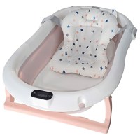 Cadita pliabila pentru bebelusi KidsCare Roz cu suport metalic, termometru, perna reductor, jucarii, protectie cap, cana pliabila - 1