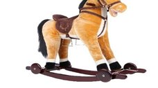 Calut balansoar pentru copii Novokids Rocking Horse XXL CremAlb din plus, cu roti, platforma detasabila, functie trotineta fara pedale, dimensiuni 85x37x77 cm, greutate suportata 50 kg