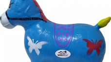 Calut de sarit gonflabil Novokids Jumping Donkey cu Sunete si lumini, Dimensiuni 55X50X25 cm, Pentru interior si exterior, Maxim 50 kg, Albastru
