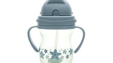 Cana cu manere si pai, anti-varsare, potrivita pentru calatorii, 12 luni+, 275 ml, Blue Green