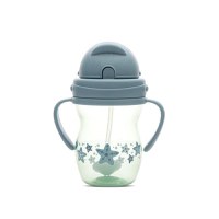 Cana cu manere si pai, anti-varsare, potrivita pentru calatorii, 12 luni+, 275 ml, Blue Green - 1