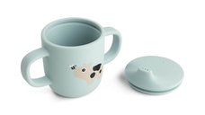 Cana de antrenament Done by Deer Tiny Farm Blue din silicon cu doua manere, 120 ml