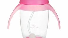 Cana de apa Bocioland cu pai si manere 300 ml 6 luni+ Pink