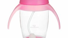 Cana de apa Bocioland cu pai si manere 300 ml 6 luni+ Pink