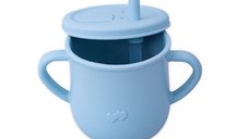 Cana din silicon cu manere si pai pentru copii 200 ml - Bleu