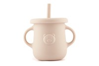 Cana din silicon pentru copii, Kidnort, cu manere laterale, pai flexibil si capac anti-scurgere, 200 ml, Retter Mjolk Bej - 6
