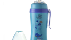 Cana Minut anticurgere cu pai de silicon si clips de prindere 360 ml 6+ bleu