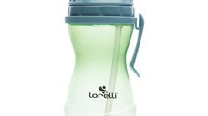Cana sport cu clips lateral, pai moale si flexibil, capac de protectie rotativ, 360 ml, Blue Green