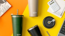 Cana termica cu pai din otel inoxidabil Nava We care Bej 520 ml