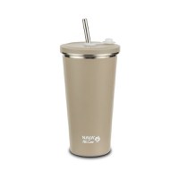 Cana termica cu pai din otel inoxidabil Nava We care Bej 520 ml - 2