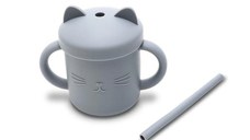 Canuta cu manere si pai din silicon natural 9 luni+ Grey 200 ml