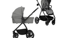 Carucior 2 in 1 Lionelo Meril, cu landou si scaun cu dimensiune XL, reversibil, sistem de ventilatie 3D, accesorii, pana la 22 kg, vonform cu EN1888-1 EN1888-2, EN1466, Gri