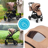 Carucior 2 in 1 pentru copii, Kidnort Alskar beige, cu Landou pliabil, capotina extensibila, spatar reglabil si suport de picioare ajustabil, 0 Luni+  22kg - 5