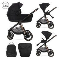 Carucior 2 in 1 pentru copii Lorelli Bianca Black, cadru din aluminiu, suspensii, cos landou individual cu maner de transport, geanta, greutate suportata 22 kg - 7