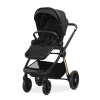 Carucior 2 in 1 pentru copii Lorelli Bianca Black, cadru din aluminiu, suspensii, cos landou individual cu maner de transport, geanta, greutate suportata 22 kg - 1