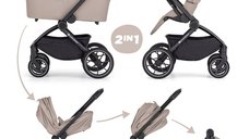 Carucior 2 in 1 pentru copii PetiteMars Scout Crem Cappuccino cu landou pliabil, reversibil, spatar si suport de picioare reglabile, maner ajustabil, accesorii, pana la 22 kg, 0 luni+