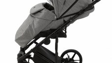 Carucior 3 in 1 Adamex Rimini Alu tip Collection Linen  EcoLeather cloud gray cu scaun iSize, parte sport reglabila pana la orizontala, cadru cu suspensii, landou cu suport de cap reglabil pe inaltime