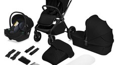 Carucior 3 in 1 Lionelo Mika Plus Cadru din aluminiu, Cu landou intarit si salteluta moale, Cu scoica auto testata ADAC, Reversibil, Cu sistem de ventilatie 3D, Cu accesorii, Sarcina maxima 22 kg, Standard de siguranta EN1888-1 EN1466 ECE R129 negru