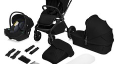 Carucior 3 in 1 Lionelo Mika Plus Cadru din aluminiu, Cu landou intarit si salteluta moale, Cu scoica auto testata ADAC, Reversibil, Cu sistem de ventilatie 3D, Cu accesorii, Sarcina maxima 22 kg, Standard de siguranta EN1888-1 EN1466 ECE R129 negru