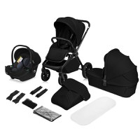 Carucior 3 in 1 Lionelo Mika Plus Cadru din aluminiu, Cu landou intarit si salteluta moale, Cu scoica auto testata ADAC, Reversibil, Cu sistem de ventilatie 3D, Cu accesorii, Sarcina maxima 22 kg, Standard de siguranta EN1888-1 EN1466 ECE R129 negru - 1