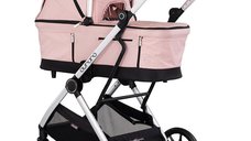 Carucior 3 in 1 pentru copii Chipolino Aurora Powder Pink, reversibil, spatar reglabil, cadru din aluminiu, suspensii, geanta, greutate admisa 22 kg