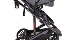 Carucior convertibil 2in1 Moni All Road Grey cu Cadru din aluminiu galvanizat,Roti rezistente cu suspensii,Spatar reglabil,Maner reglabil 6 pozitii inaltime,Copertina XXL,Husa picioare si suport pahar incluse,Pana la 4 ani