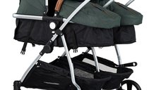 Carucior gemeni Chipolino Duo Smart 3 in 1 basil, Cadru aluminiu, pliere compacta, Suspensii si frana, Spartar reglabil, accesorii incluse