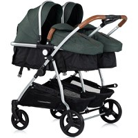 Carucior gemeni Chipolino Duo Smart 3 in 1 basil, Cadru aluminiu, pliere compacta, Suspensii si frana, Spartar reglabil, accesorii incluse - 1