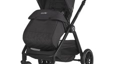 Carucior modular pentru bebelusi 2 in 1 Coccolle Aspen Premium Line, Pliabil, Roti detasabile, Suspensii, Spatar reglabil, Maner ajustabil, Copertina XXL, Husa de picioruse si ploaie, Sarcina maxima 22 kg, Standard de siguranta EN 1888, Jet Black