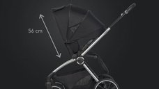 Carucior pentru copii 2 in 1 Easy Go Giro, pana la 22 kg, cu landou 80 cm, Maner telescopic, copertina XXL, pliere tip pendul, cadru ultra-usor din aluminiu, accesorii incluse, Ebony Black