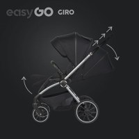 Carucior pentru copii 2 in 1 Easy Go Giro, pana la 22 kg, cu landou 80 cm, Maner telescopic, copertina XXL, pliere tip pendul, cadru ultra-usor din aluminiu, accesorii incluse, Ebony Black - 2