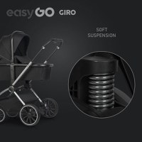 Carucior pentru copii 2 in 1 Easy Go Giro, pana la 22 kg, cu landou 80 cm, Maner telescopic, copertina XXL, pliere tip pendul, cadru ultra-usor din aluminiu, accesorii incluse, Ebony Black - 3