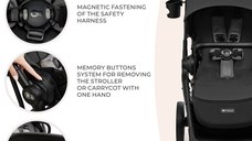 Carucior pentru copii 3 in 1 Kinderkraft Yoxi Moonlight Grey 0-22 kg, cadru din aluminiu, accesorii incluse