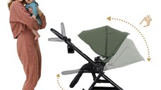 Carucior pentru copii 3 in 1 Kinderkraft Yoxi Mystic Green 0-22 kg, cadru din aluminiu, accesorii incluse